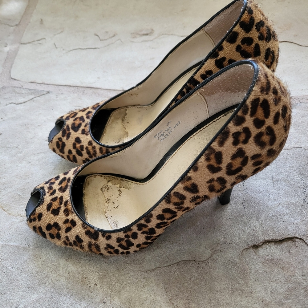 Calvin Klein Leopard Peep Toe Heels Size 10